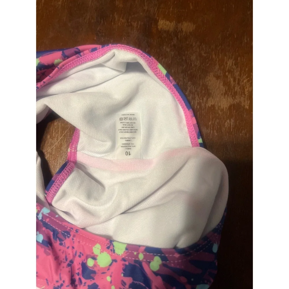 Beleroy Sports Girls One Piece Swimsuit Paint Splatter Pink Purple Size 10 NWT